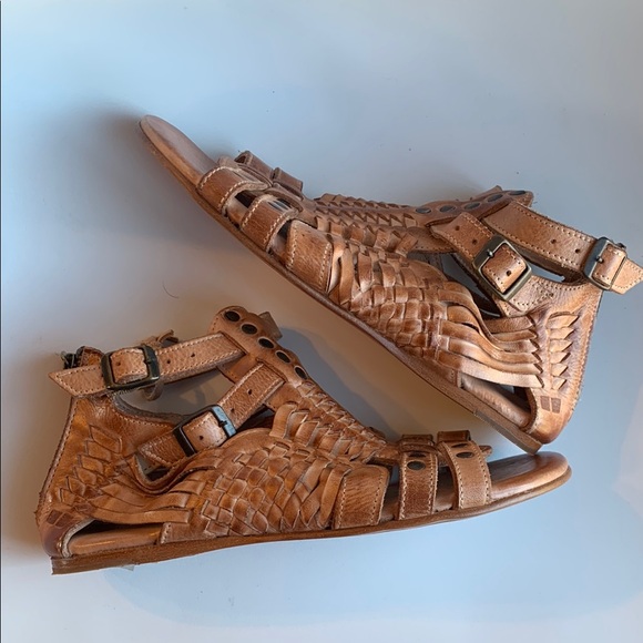 Free People Bed Stu Claire Gladiator Tan Leather Sandals Sz 7 - Picture 7 of 14
